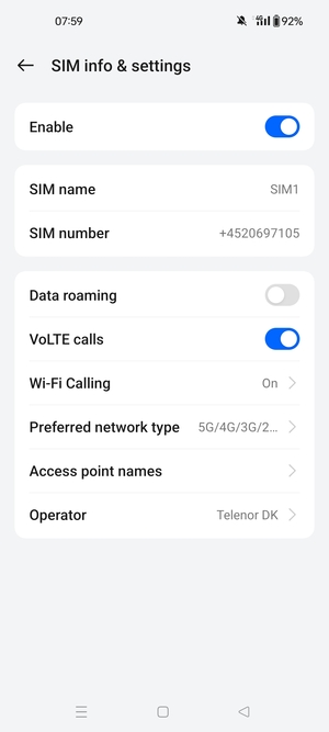 Select Preferred network type