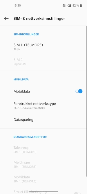 Velg SIM 1 eller SIM 2