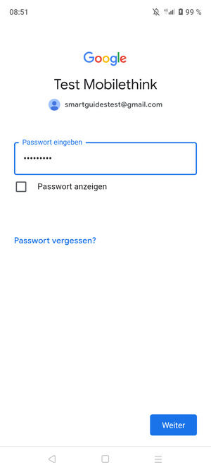 Geben Sie Ihre Passwort ein und wählen Sie Weiter