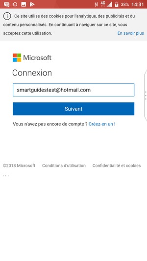 Saisissez votre adresse e-mail et sélectionnez Suivant