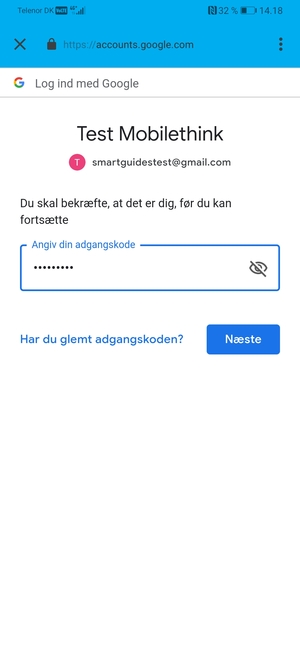 Indtast din Gmail adgangskode og vælg Næste