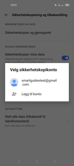 Velg sikkerhetskopi-kontoen din