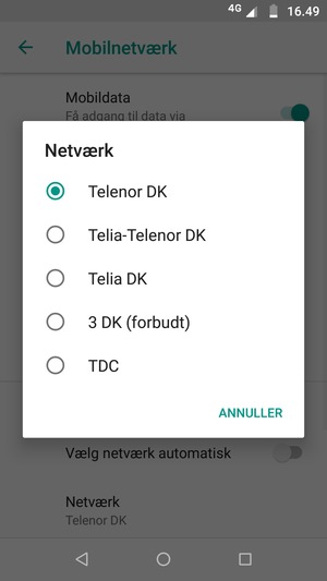 Vælg en netværksudbyder fra listen