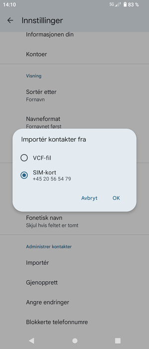 Velg SIM-kort og OK