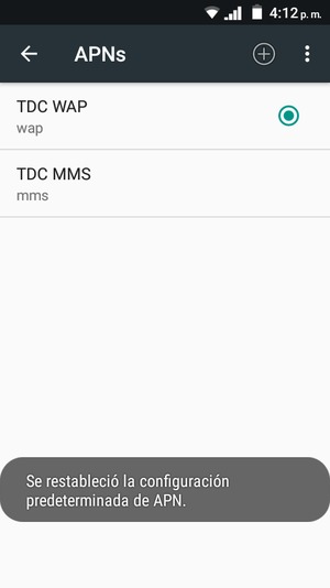 El teléfono se reiniciará con la configuración predeterminada de Internet y MMS