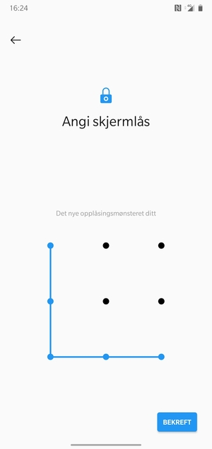 Tegn opplåsingsmønsteret igjen og velg BEKREFT