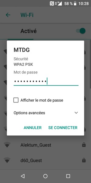 Saisissez le mot de passe du Wi-Fi et sélectionnez SE CONNECTER