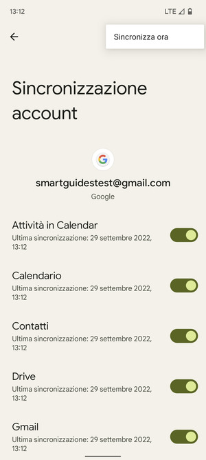 Seleziona Sincronizza ora