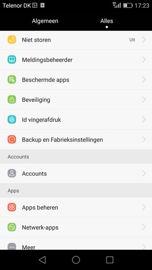 Scroll naar en selecteer Accounts
