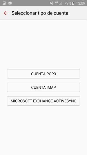 Seleccione CUENTA POP3 o CUENTA IMAP