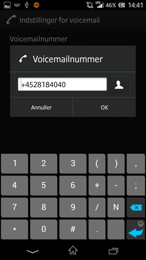Indtast Voicemailnummeret og vælg OK