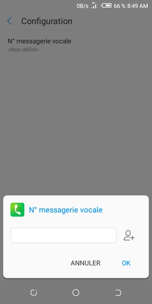 Saisissez le Nº messagerie vocale et sélectionnez OK