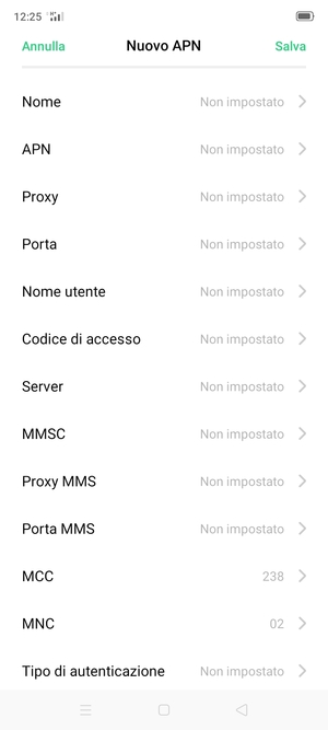 Inserisci le informazioni di Internet
