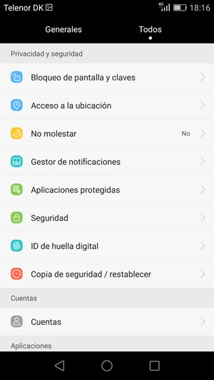 Desplácese y seleccione Seguridad