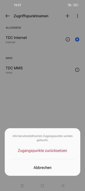 Wählen Sie Zugangspunkte zurücksetzen