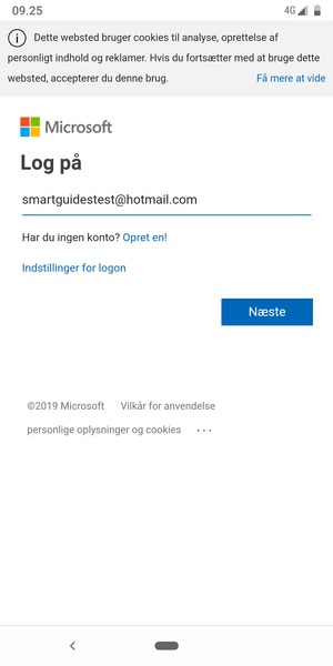 Indtast din e-mailadresse og vælg Næste