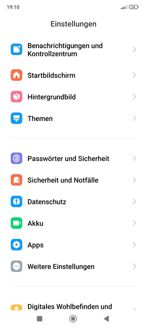 Scrollen Sie und wählen Sie Passwörter und Sicherheit