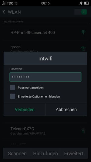 Geben Sie das WLAN-Passwort ein und wählen Sie Verbinden