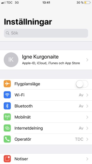 Välj Apple-ID, iCloud, iTunes och App Store