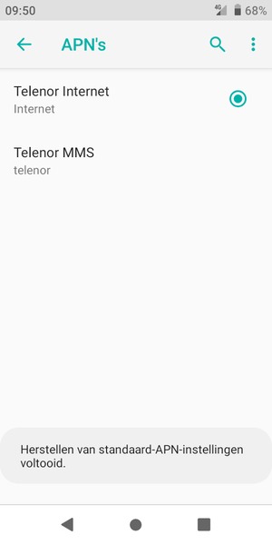 Uw telefoon wordt teruggezet naar standaard internet- en mms-instellingen
