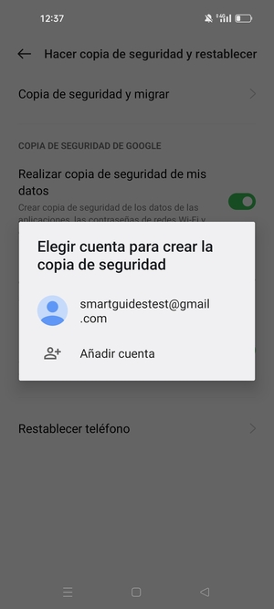 Seleccione su cuenta de copia de seguridad