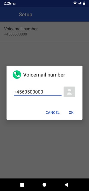 Enter the Voicemail number and select OK