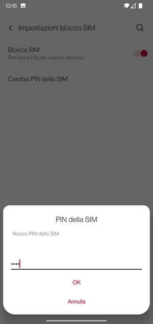 Inserisci Nuovo PIN della SIM e seleziona OK