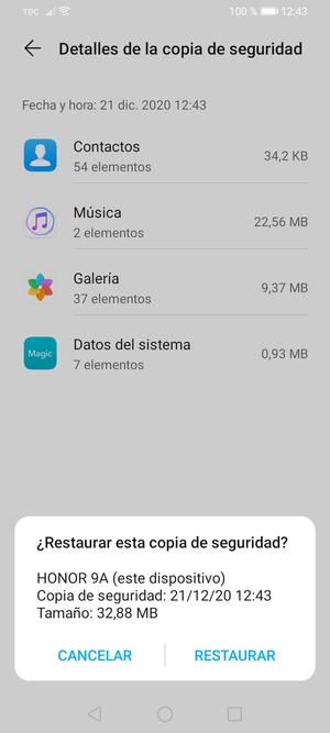 Seleccione RESTAURAR