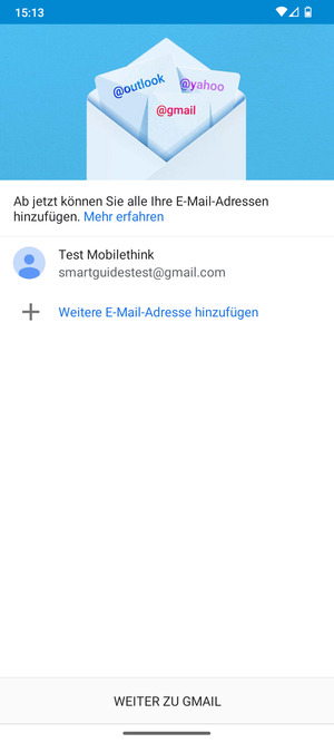 Wählen Sie WEITER ZU GMAIL