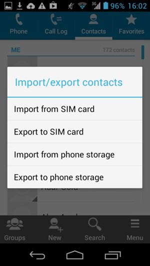 Select Import from SIM card