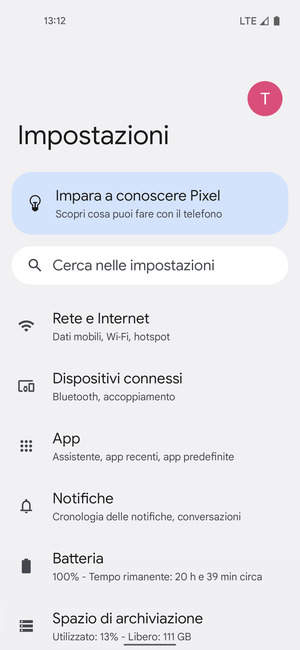 Seleziona Rete e Internet