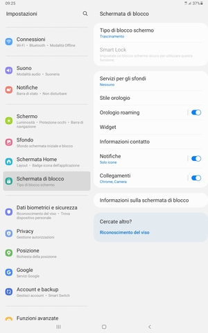 Seleziona Tipo di blocco schermo