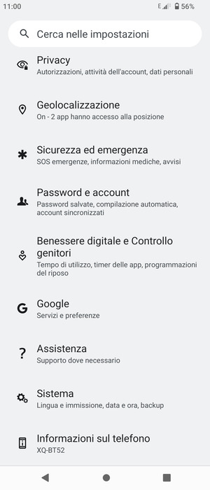 Scorri e seleziona Password e account