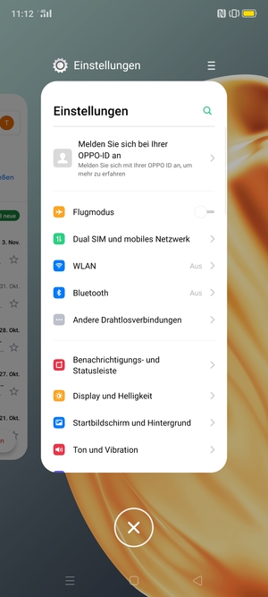 Wählen Sie das Löschen Symbol, um alle laufende Apps zu schließen