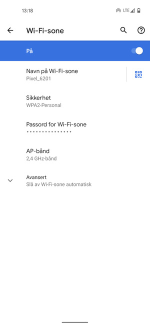 Telefonen din er konfigurert for bruk som et modem