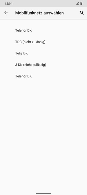 Wählen Sie einen Netzbetreiber von der Liste