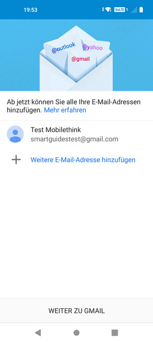 Wählen Sie WEITER ZU GMAIL
