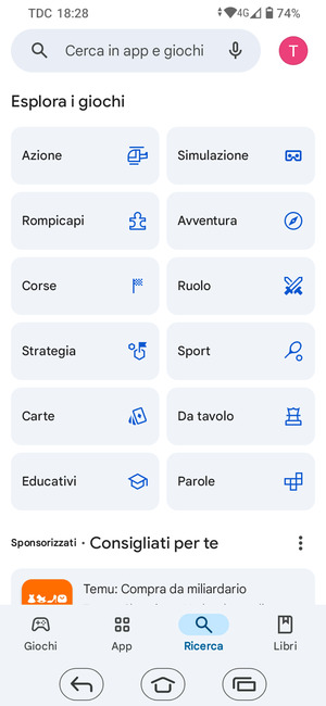 Seleziona la barra di ricerca