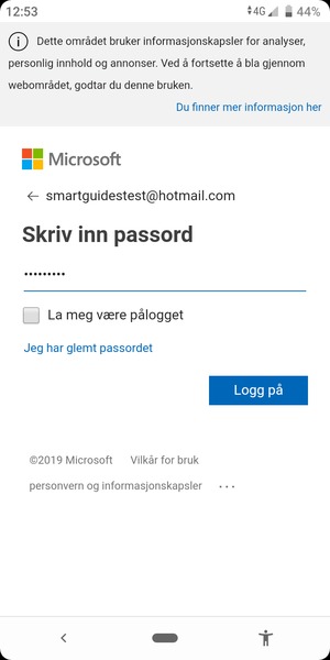 Skriv inn passord og velg Logg på