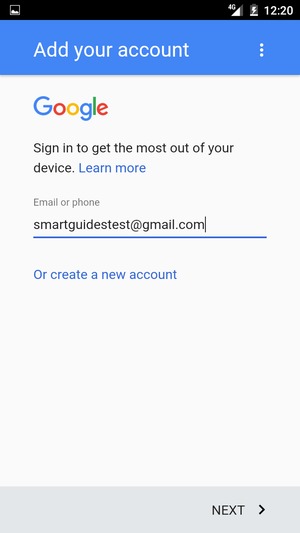 Enter your Gmail address and select NEXT