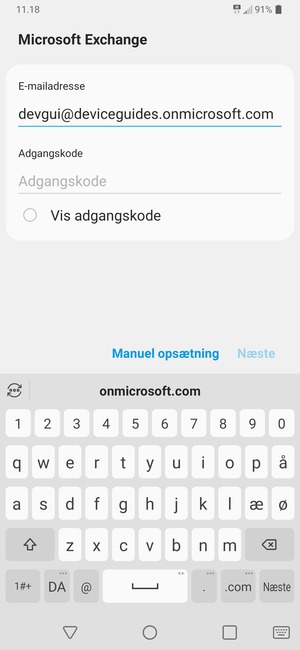 Indtast din e-mailadresse og vælg Næste