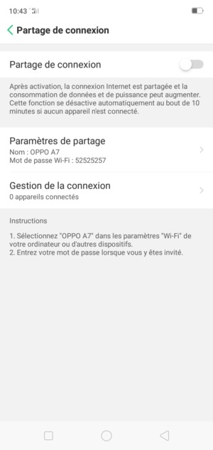 Activer le Partage de connexion
