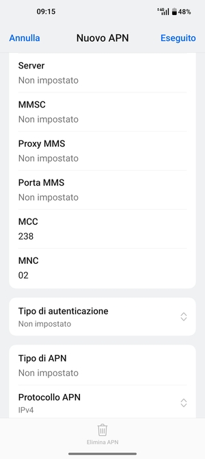 Scorri verso il basso e inserisci le informazioni di internet