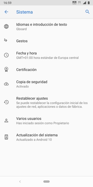 Seleccione Actualización del sistema