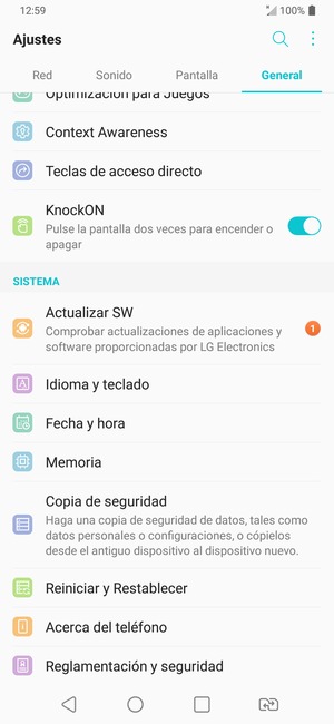 Desplácese y seleccione Copia de seguridad
