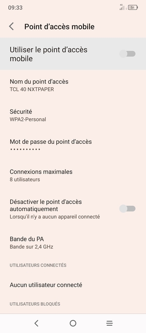 Sélectionnez Mot de passe du point d'accès