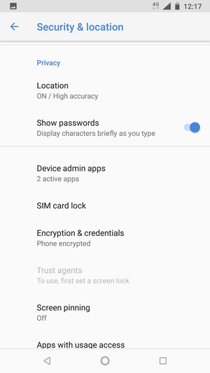 Scroll to and select SIM card lock