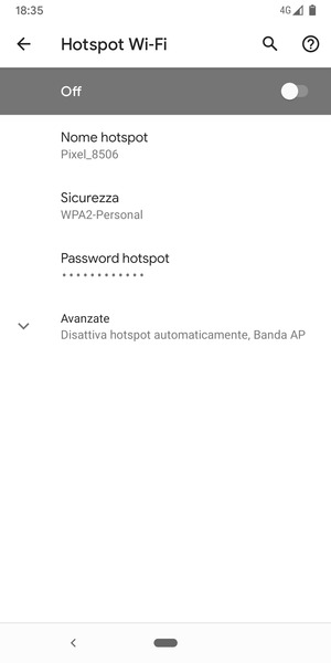 Seleziona Password hotspot