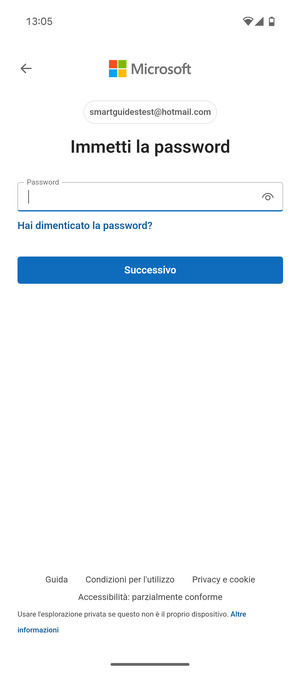 Inserisci la tua password e seleziona Successivo
