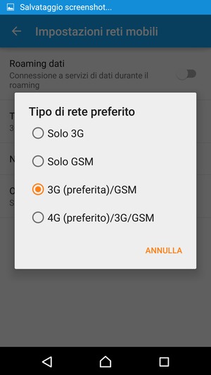 Seleziona 3G (preferita)/GSM per abilitare 3G